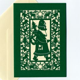 【xmas限定販売】 切抜きカード 横向きサンタ 緑