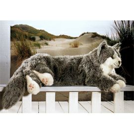 ケーセン Koesen ぬいぐるみ ねそべり猫(大)メインクーン 黒 |木の