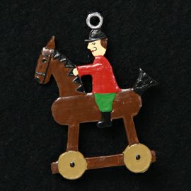 【xmas限定販売】 バベットシュバイツァー Babette Schweizer 錫のオーナメント 木馬にのる人 茶