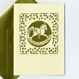 【xmas限定販売】 切抜カード 木馬 ゴールド