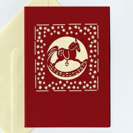 【xmas限定販売】 切抜カード 木馬 赤