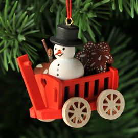 【xmas限定販売】《クリスマスオーナメント》 クリスティアンウルブリヒト Christian Ulbricht 赤い荷車と雪だるま