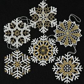 【xmas限定販売】 オーナメントレース スノークリスタル6枚セット ゴールド