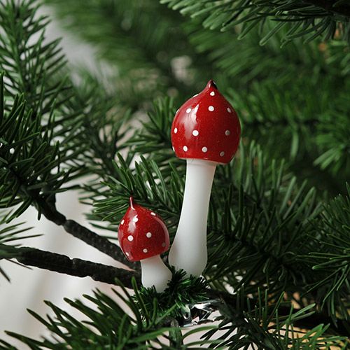 【xmas限定販売】 グラスオーナメント きのこ クリップ付 C