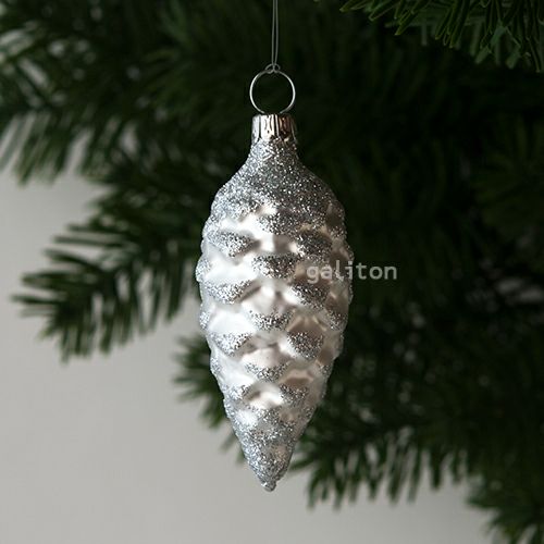 【xmas限定販売】 グラスオーナメント モミの実 銀