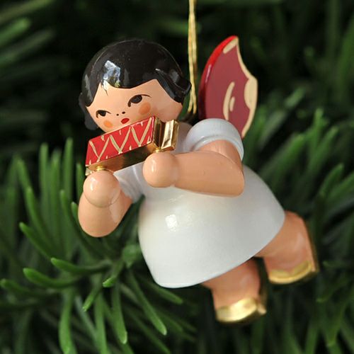 【xmas限定販売】《クリスマスオーナメント》 ウーリッヒ Uhlig 赤い羽根の天使 ハーモニカ