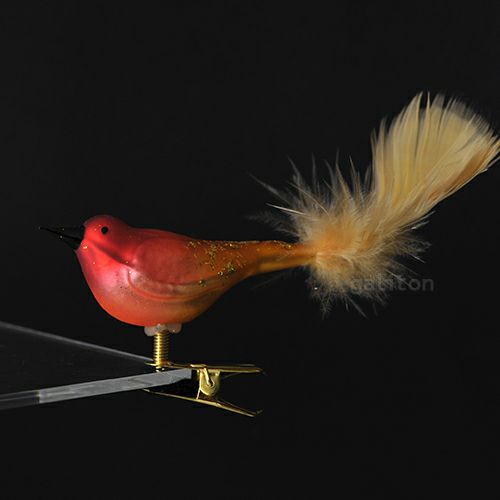 【xmas限定販売】 グラスオーナメント 鳥(小) 赤/橙/金 A0410