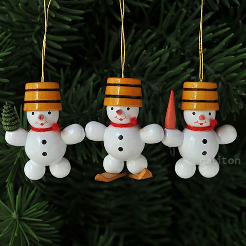 【xmas限定販売】《クリスマスオーナメント》 木桶帽子の雪だるま3人