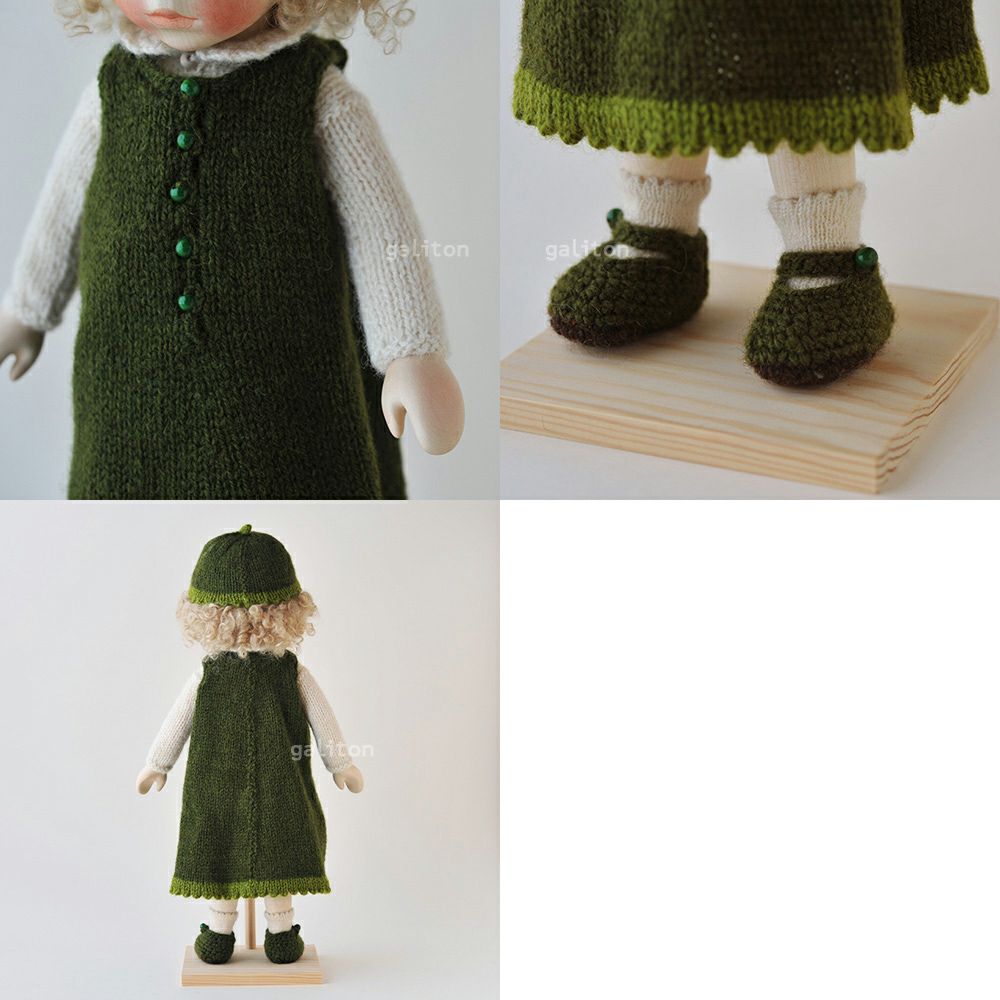 Elisabeth Pongratz ポングラッツ人形 オールウッド H329 緑帽子白セーター緑ニットワンピース