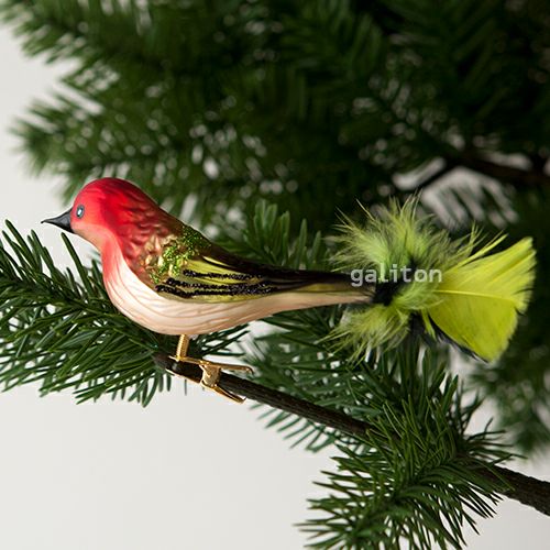 【xmas限定販売】 グラスオーナメント 鳥 赤/金/黒 A0389
