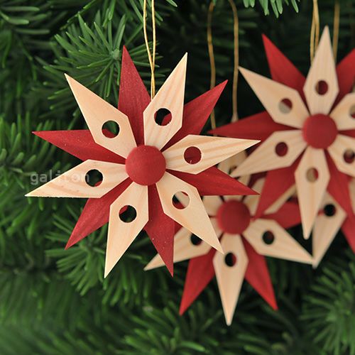 【xmas限定販売】《クリスマスオーナメント》 ウッドチップスターE 赤 4個セット