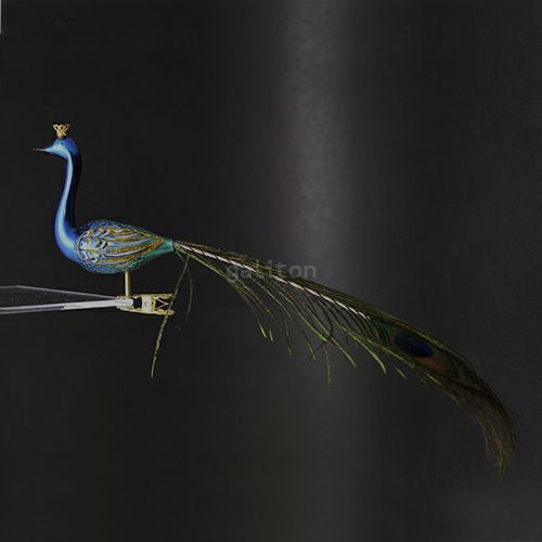 【xmas限定販売】 グラスオーナメント 鳥 くじゃく 青（冠大）30035