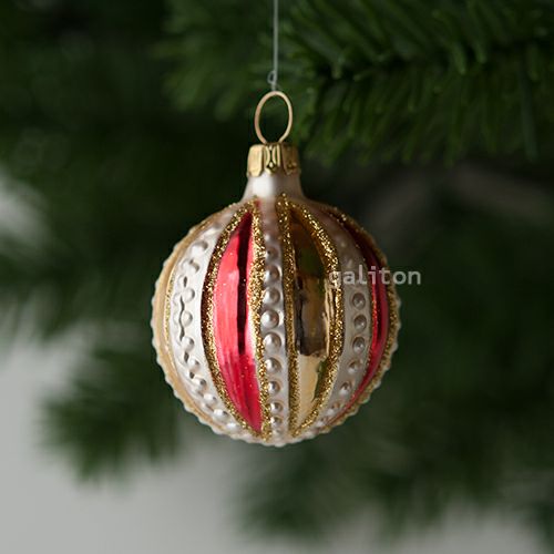 【xmas限定販売】 グラスオーナメント 縦縞 赤金 30142