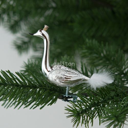 【xmas限定販売】 グラスオーナメント 鳥 くじゃく 銀 30149