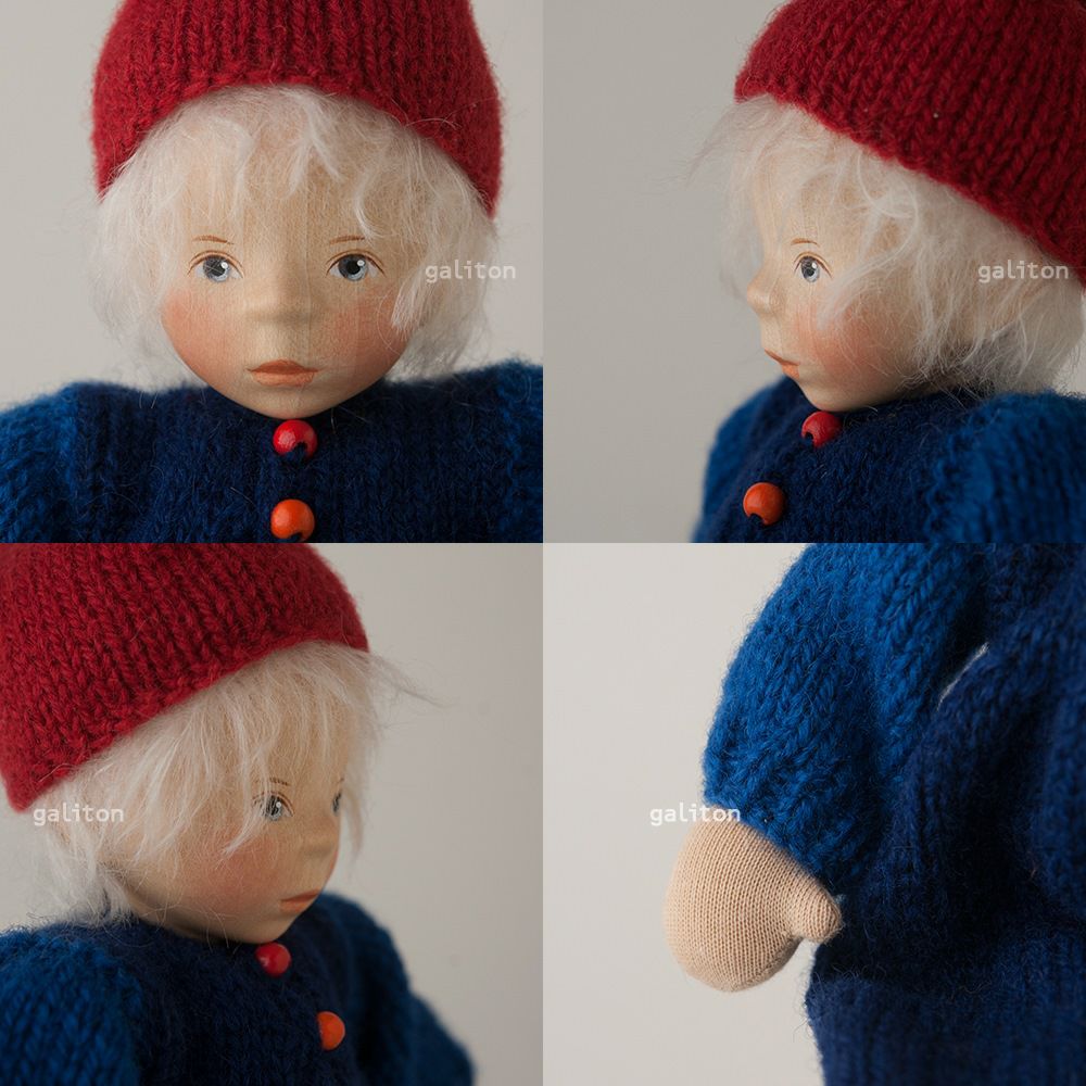 Elisabeth Pongratz ポングラッツ人形 ソフト（小） L026 ニット赤帽子青服