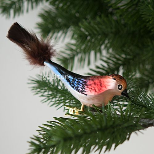 【xmas限定販売】 グラスオーナメント 鳥 茶赤青 A0149