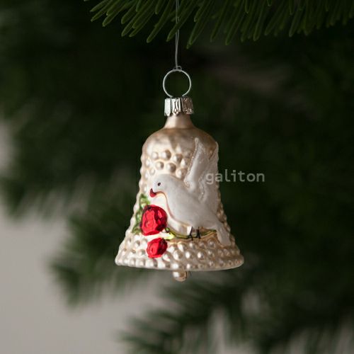 【xmas限定販売】 グラスオーナメント ベル 白い鳥 RM108
