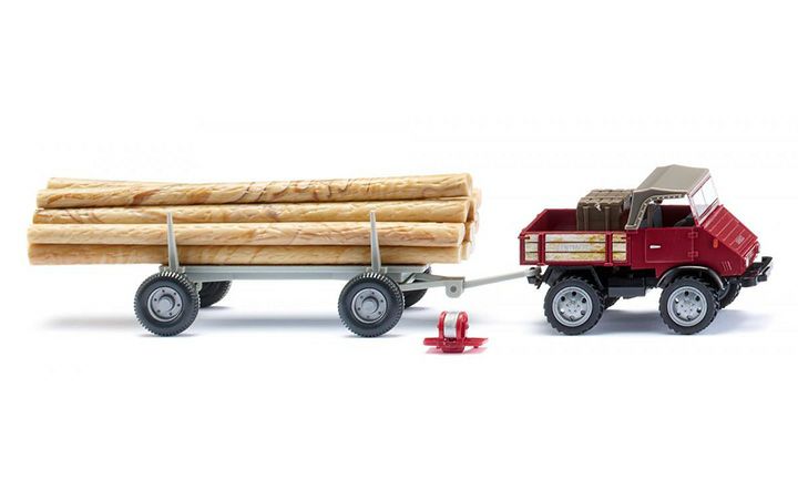 Wiking/ヴィーキング 087006 Unimog U 411 mit Langholzanhanger - braunrot