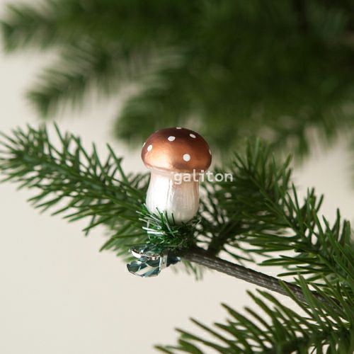 【xmas限定販売】 グラスオーナメント きのこ茶 クリップ付 30032B