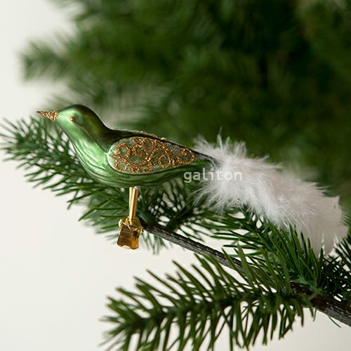 【xmas限定販売】 グラスオーナメント 鳥（大）緑/金 10226