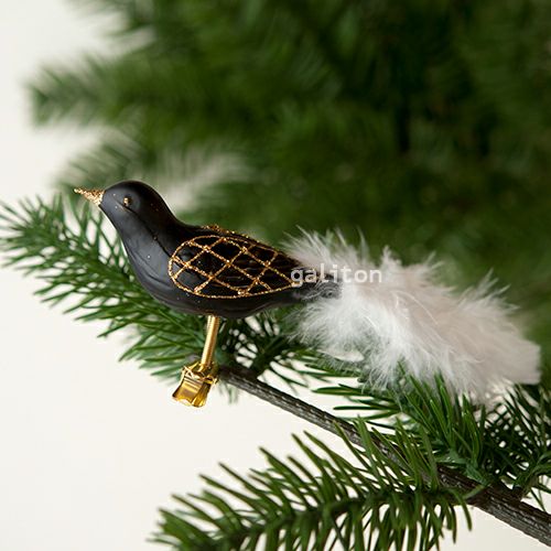 【xmas限定販売】 グラスオーナメント 鳥（大）黒/金 10242