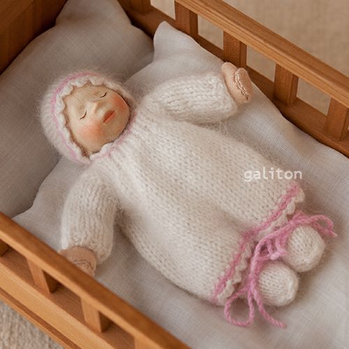 Elisabeth Pongratz ポングラッツベビー極小W101S 白ニット服ピンクリム