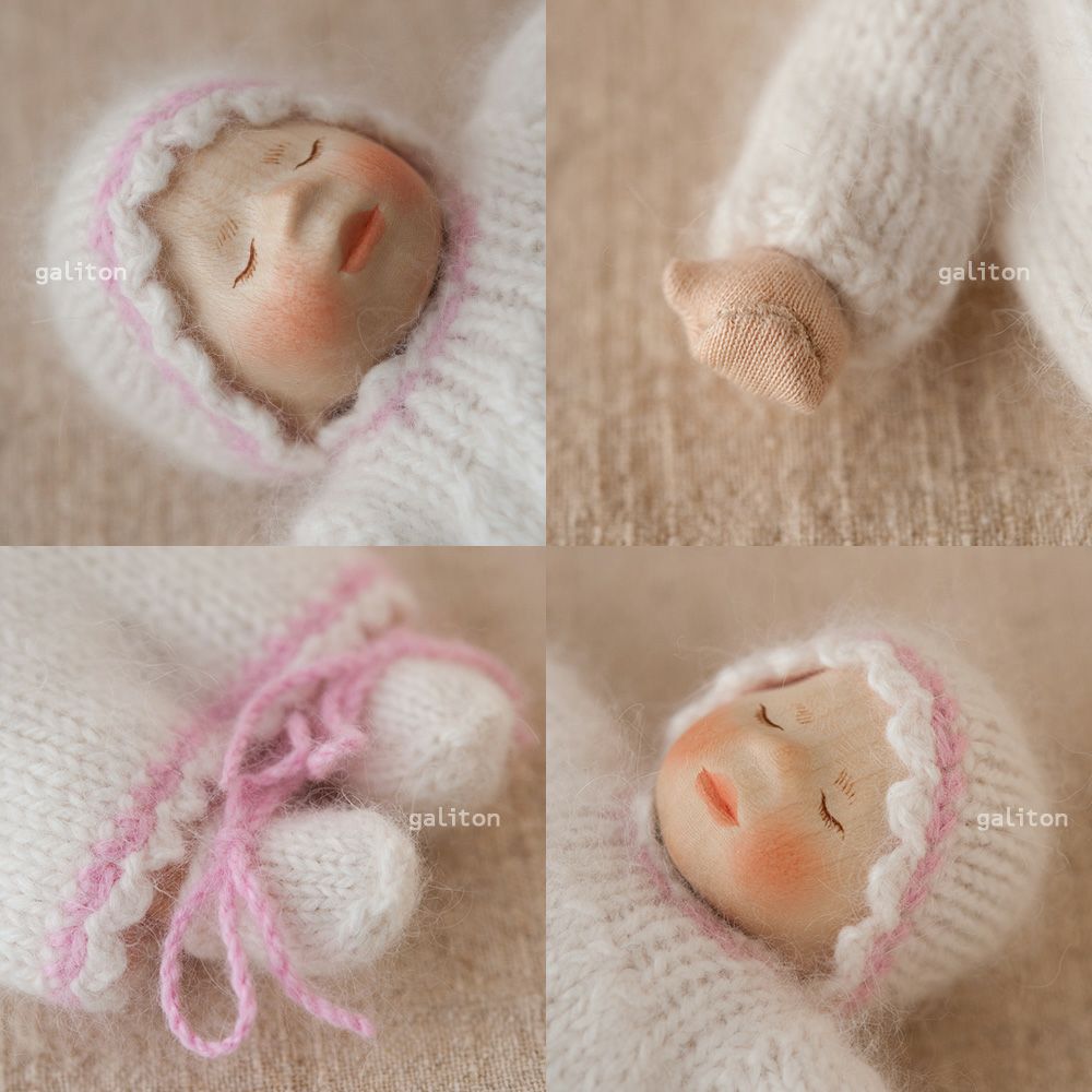 Elisabeth Pongratz ポングラッツベビー極小W101S 白ニット服ピンクリム